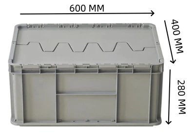 Grey Hinged-Lid Plastic Logistics Tote Box